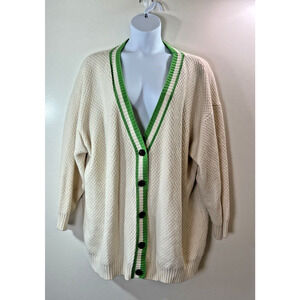 Future Collective Women’s Wool Blend Cardigan Size 4X Cream Green Varsity Preppy